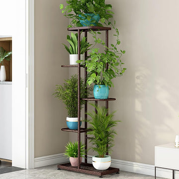 Supporto per piante in metallo Garvee a 5 ripiani, impermeabile, per soggiorno, balcone, giardino, nero, salvaspazio