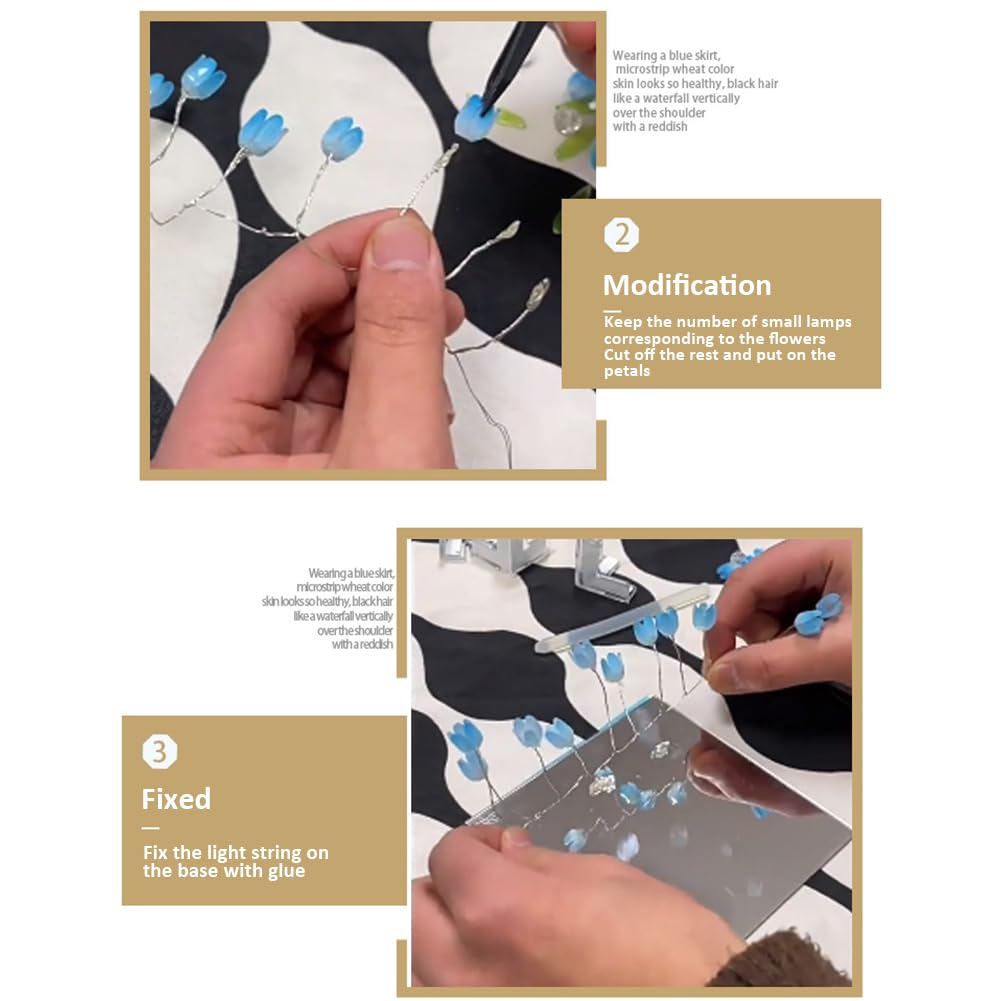 Lampada da notte Garvee Tulipanowa fai da te con motivo floreale quadrato, lampada da tavolo, luce da specchio, regalo per donne, ragazze e amiche