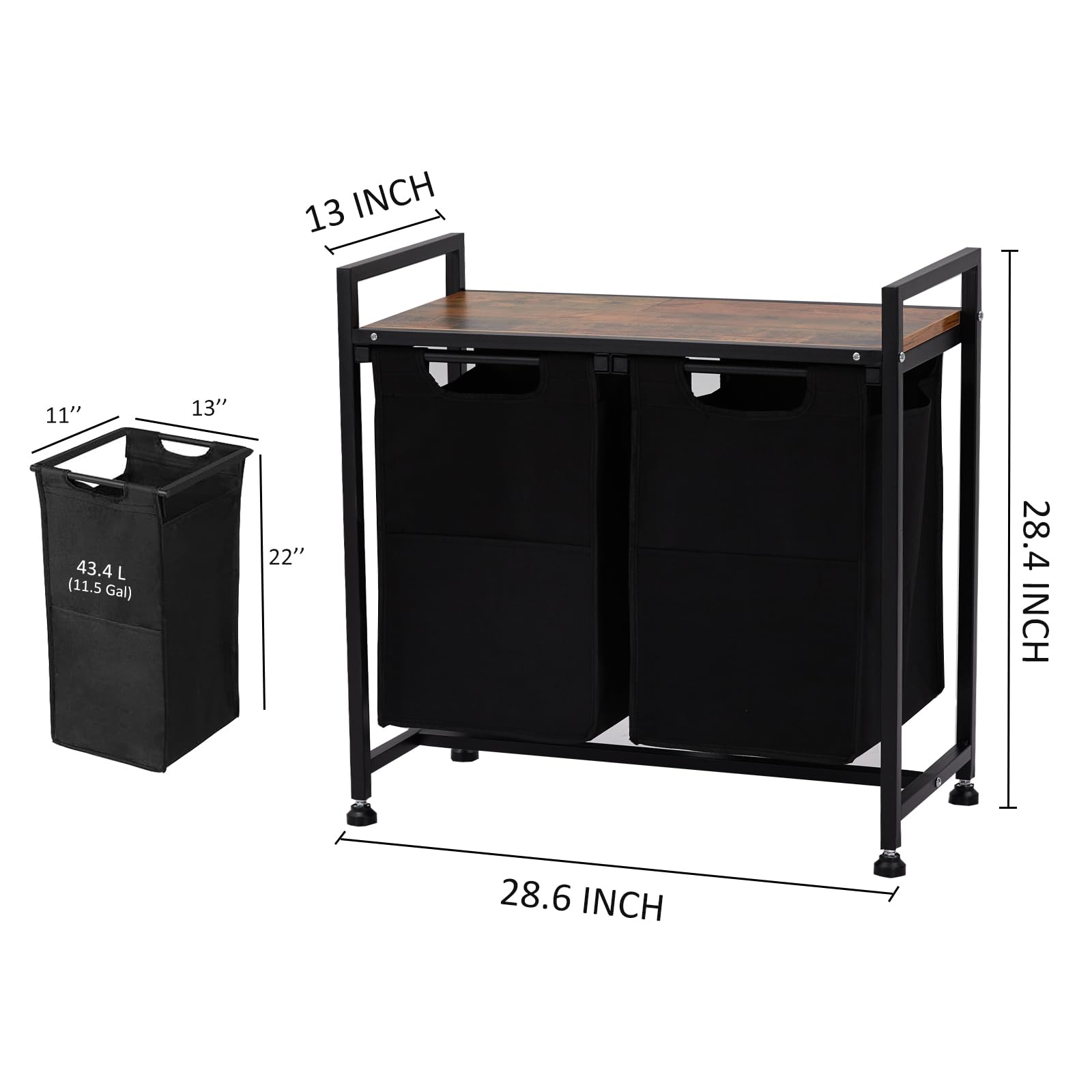 Cesto portabiancheria Garvee con ripiano, 23 galloni, 2 tasche estraibili, truciolato di legno, tessuto Oxford, per bagno e camera da letto, rimovibile