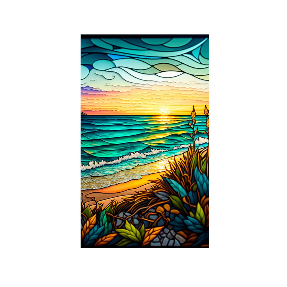 Pellicola per finestre in PVC Garvee 60x100cm motivo tramonto sul mare, protezione UV, isolamento termico, colorata, per finestre residenziali e uffici