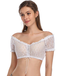 Camicetta Dirndl Garvee da donna, elegante camicetta in pizzo con coulisse, bianca, taglia 38, per l'Oktoberfest e i costumi tradizionali