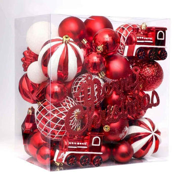 Set di palline di Natale Garvee da 65 pezzi, infrangibili, in plastica rossa e bianca, per decorazioni interne ed esterne