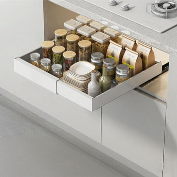 Garvee Organizer per cassetti estensibile, robusto e silenzioso, in acciaio al carbonio, regolabile senza attrezzi, per cucina e bagno, 42-68 cm, nero profondo