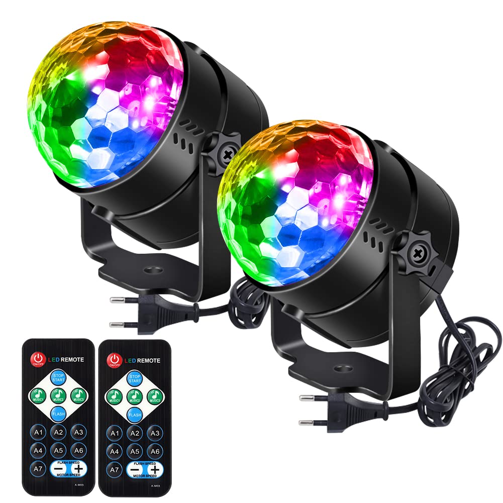 Garvee Set 2 Lampade LED Discoteca RGB con 7 Modi Stroboscopio e Controllo Remoto, Palla Cristallo per Feste e Matrimoni, Spina EU, Multicolore