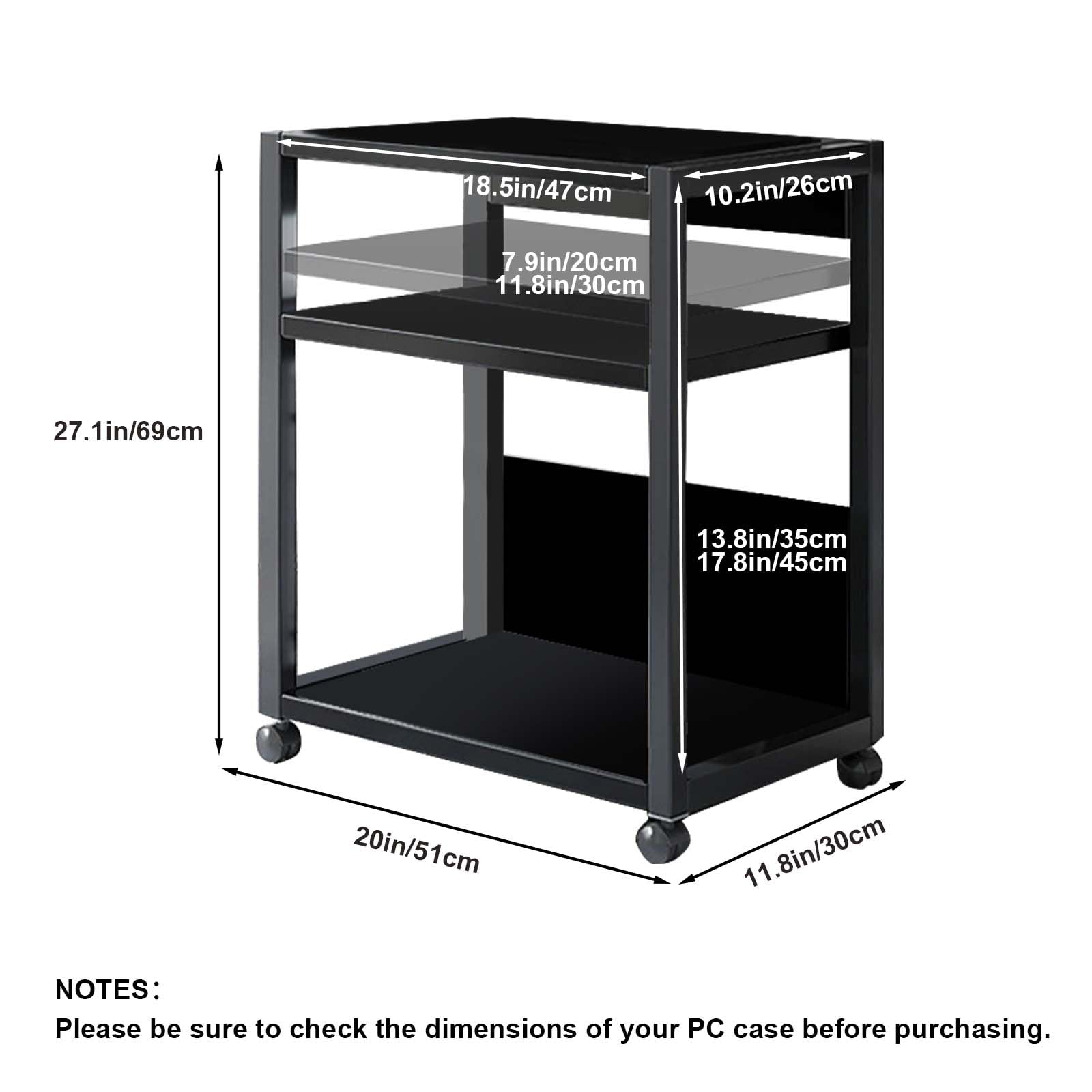 Supporto per PC Garvee a 3 livelli, altezza regolabile, con ruote, metallo, stabile, per ufficio e casa