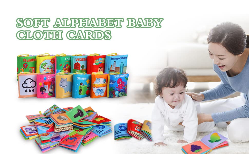 Set di libri didattici in tessuto per bambini Garvee, 12 pezzi, cotone, lavabili, morbidi, atossici, per neonati e bambini piccoli, educazione precoce, regalo, 10,5x10,5 cm