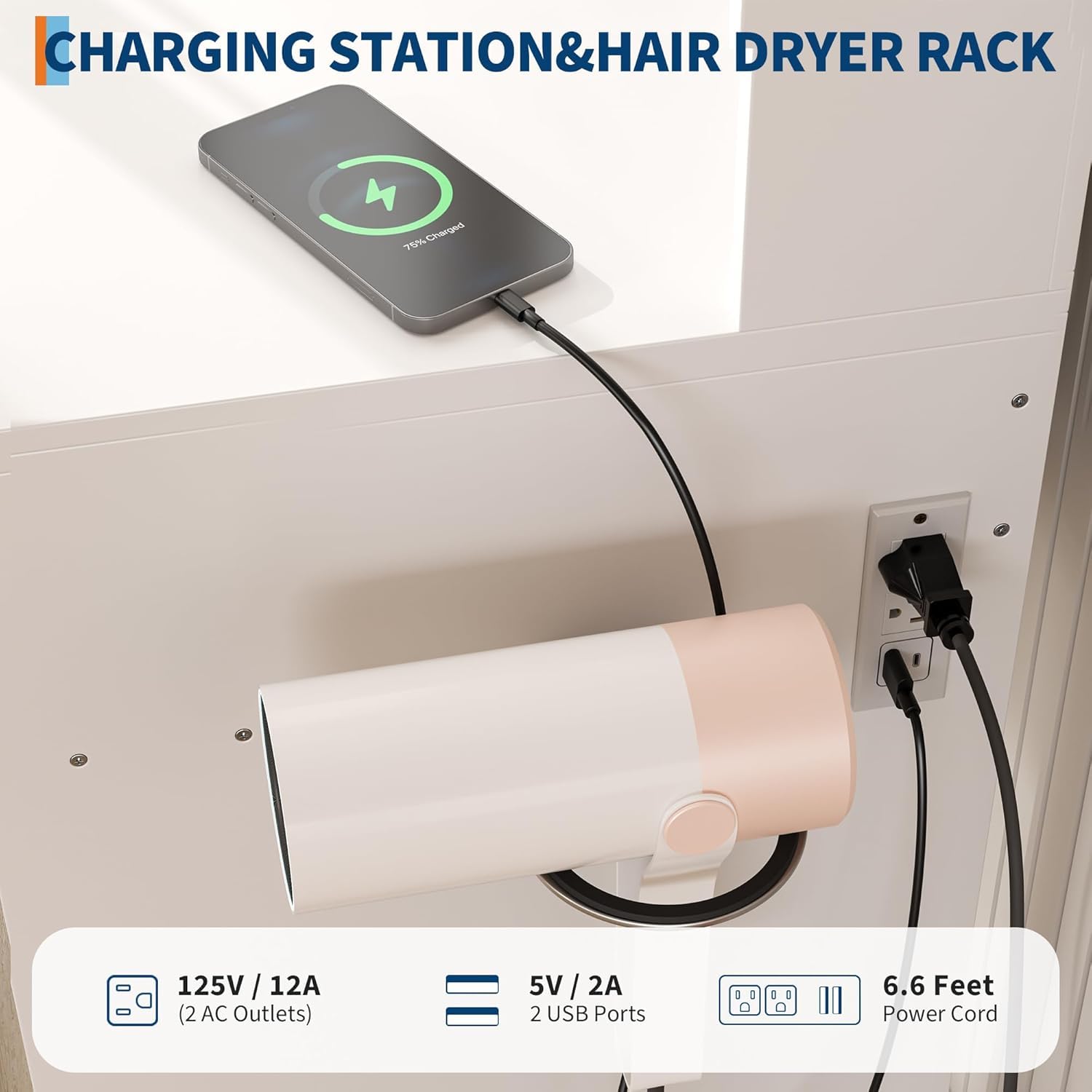 Tavolo da toeletta grande Garvee con sgabello imbottito per il trucco, tavolo da trucco moderno con illuminazione a LED, prese elettriche, 80 x 40 x 138 cm, bianco