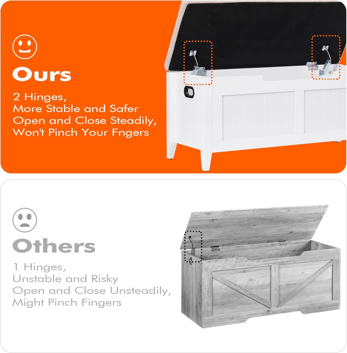 Panca contenitore Garvee da 39,4" con cuscino, cerniere di sicurezza, cassapanche, truciolato, bianco, per corridoio e soggiorno