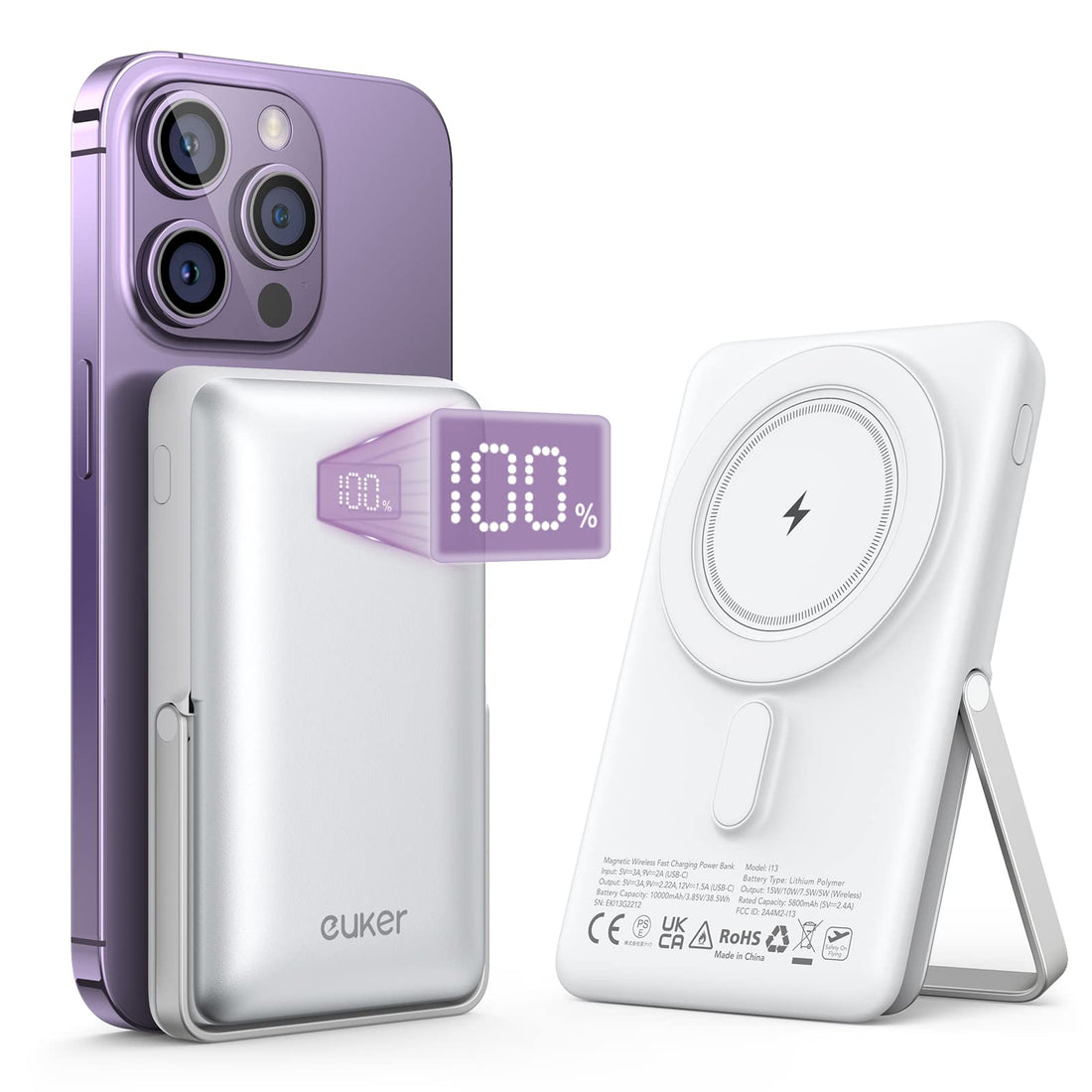 Caricabatterie portatile wireless Garvee da 10000 mAh, magnetico, 20 W, PD, ricarica rapida, supporto in metallo, leggero, compatibile con iPhone 12-15 da viaggio