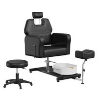 Poltrona pedicure reclinabile Garvee con vasca massaggiante per i piedi, altezza regolabile, girevole a 360°, pelle, poggiapiedi regolabile, nero, salone di bellezza