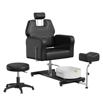 Poltrona pedicure reclinabile Garvee con vasca massaggiante per i piedi, altezza regolabile, girevole a 360°, pelle, poggiapiedi regolabile, nero, salone di bellezza