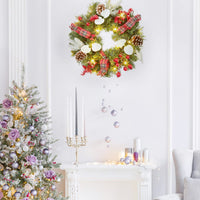 Ghirlanda natalizia GARVEE da 45 cm con 15 luci LED, pigne e bacche per la decorazione di porte e finestre, materiali naturali, stile festoso del bosco