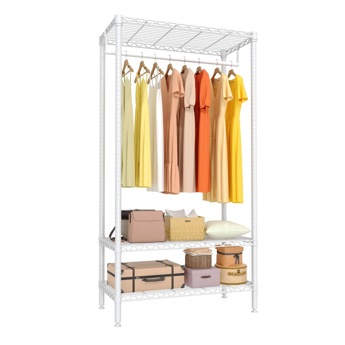 Appendiabiti Garvee Heavy Duty con ripiani, regolabile, in metallo, antiruggine, capacità di carico di 660 libbre, camera da letto e lavanderia, bianco, 35,43"L x 17,72"P x 68,9"A