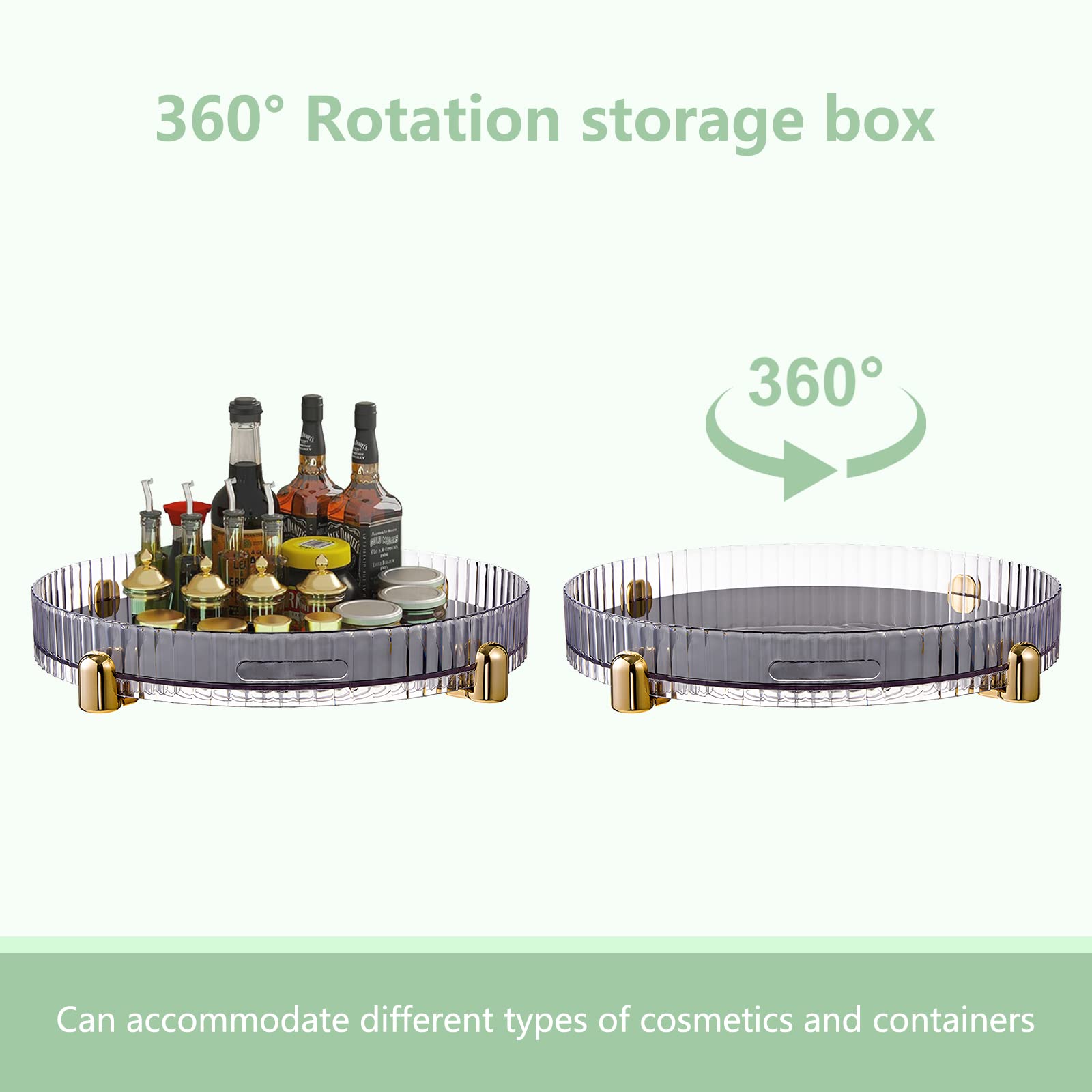 Vassoio portaoggetti girevole Garvee, organizer per cosmetici girevole a 360°, porta spezie da cucina, trasparente, 28x28x4,7 cm