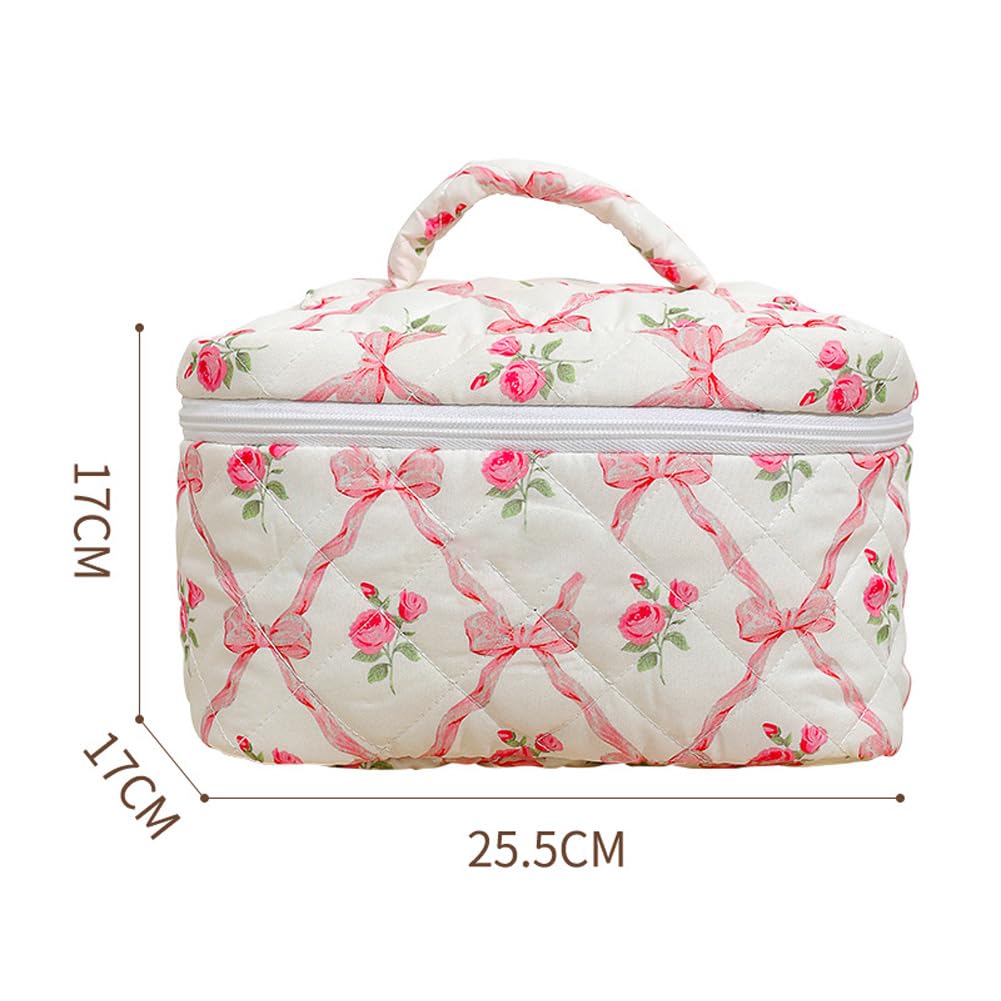 Garvee Borsa per il trucco da 3 pezzi (L+M+S) Piccola borsa per cosmetici da donna, da viaggio, all'aperto, con fiori rosa