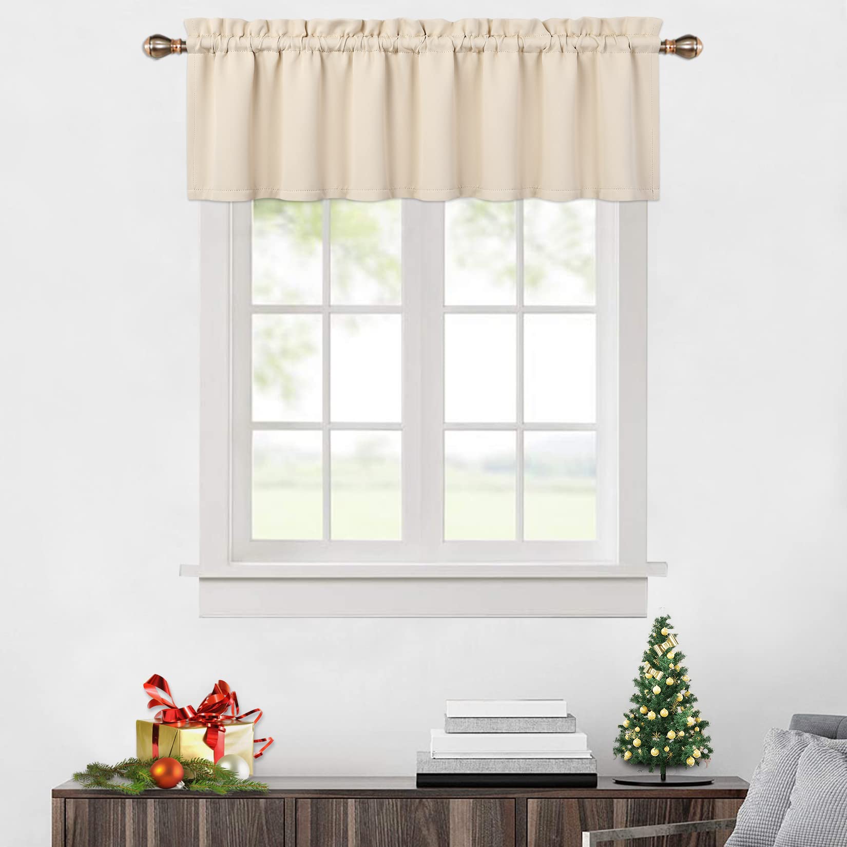 Mantovane oscuranti Garvee per soggiorno, cucina, camera da letto, beige, 52 x 15 pollici, mantovane per finestre termoisolanti