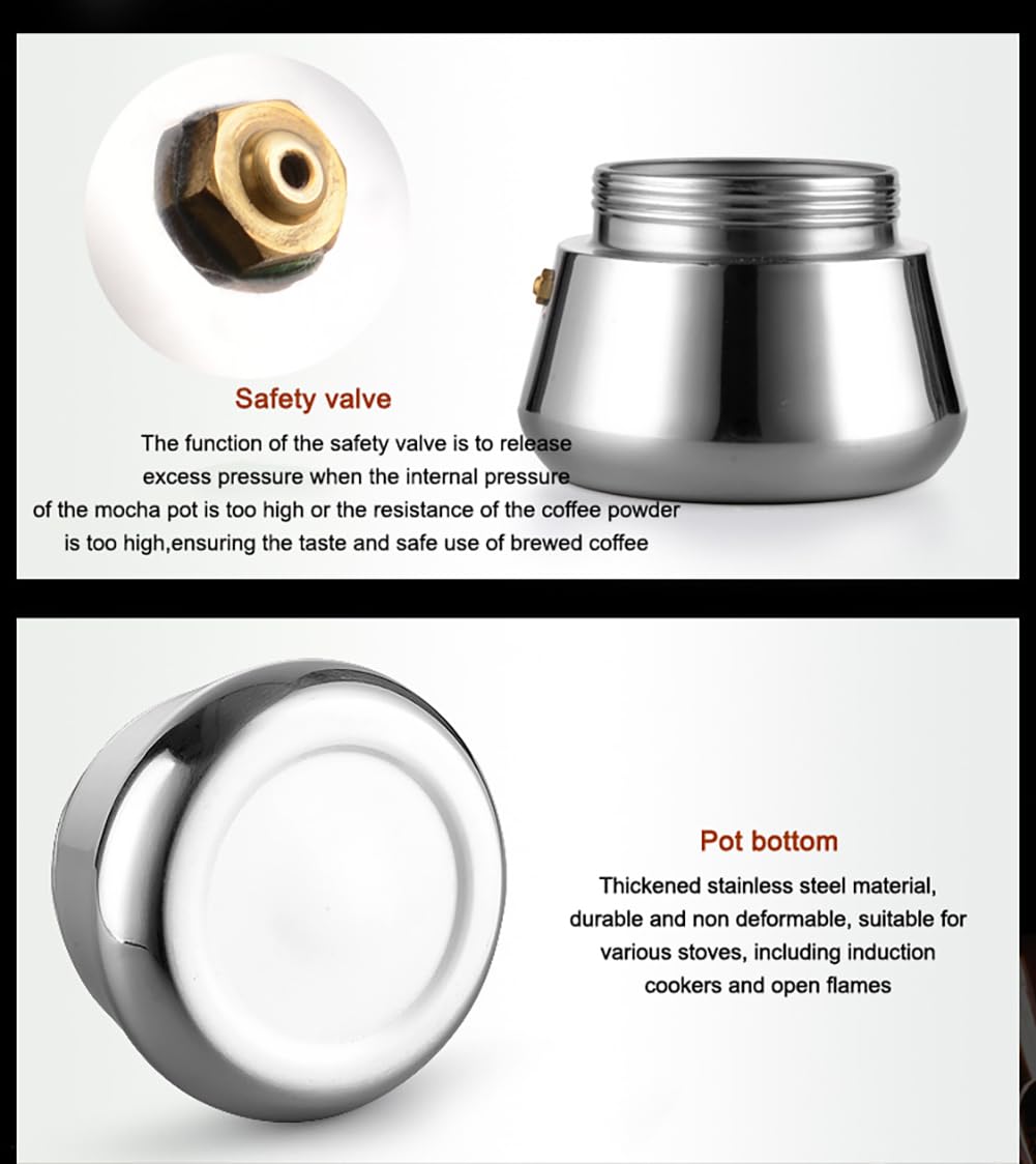 Moka in acciaio inox per caffettiera Garvee Espresso - 1-2 tazze (≈100 ml), caffettiera italiana, argento, qualità per uso domestico