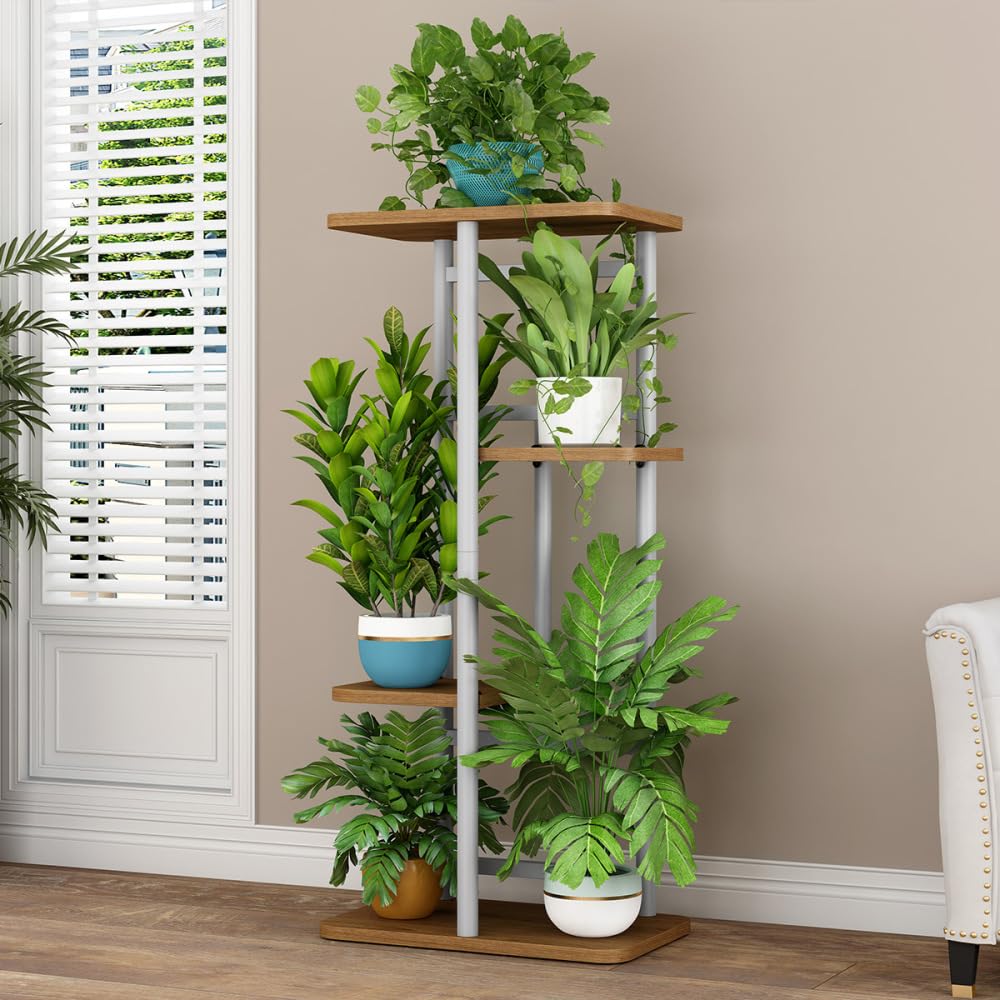 Supporto per piante in metallo Garvee, 4 ripiani, ripiano angolare, robusto e versatile per uso interno ed esterno, soggiorno, balcone, nero