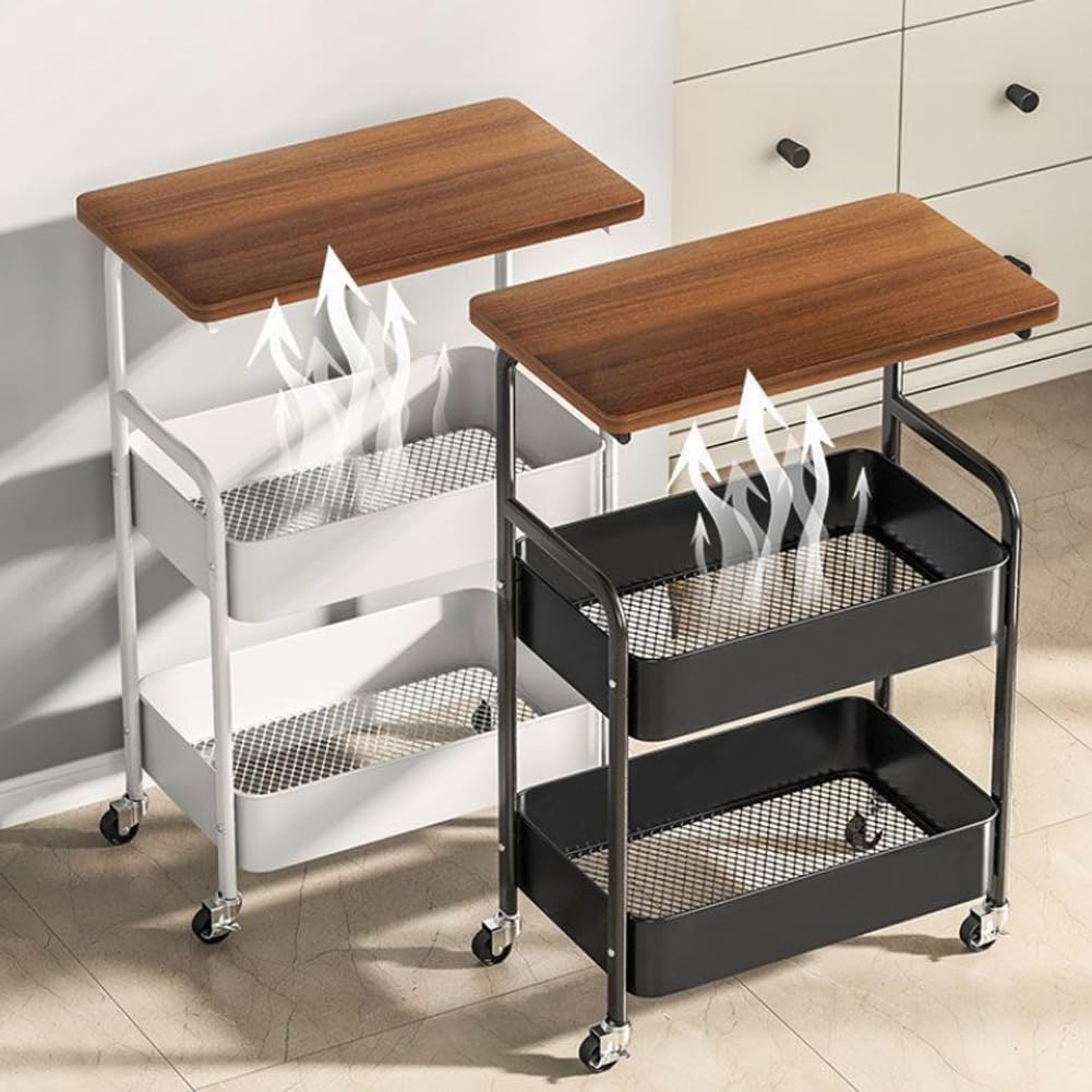 Carrello Garvee a 3 ripiani con piano in legno, struttura in metallo, 3 ripiani, 4 ruote con freni per cucina e ufficio, 16.5"x11.8", nero