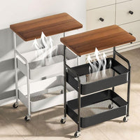 Carrello Garvee a 3 ripiani con piano in legno, struttura in metallo, 3 ripiani, 4 ruote con freni per cucina e ufficio, 16.5"x11.8", nero