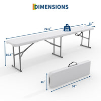 Panca pieghevole portatile Garvee da 6 piedi in plastica HDPE resistente alle intemperie, stabile e pieghevole con maniglia per picnic all'aperto, campeggio e sport