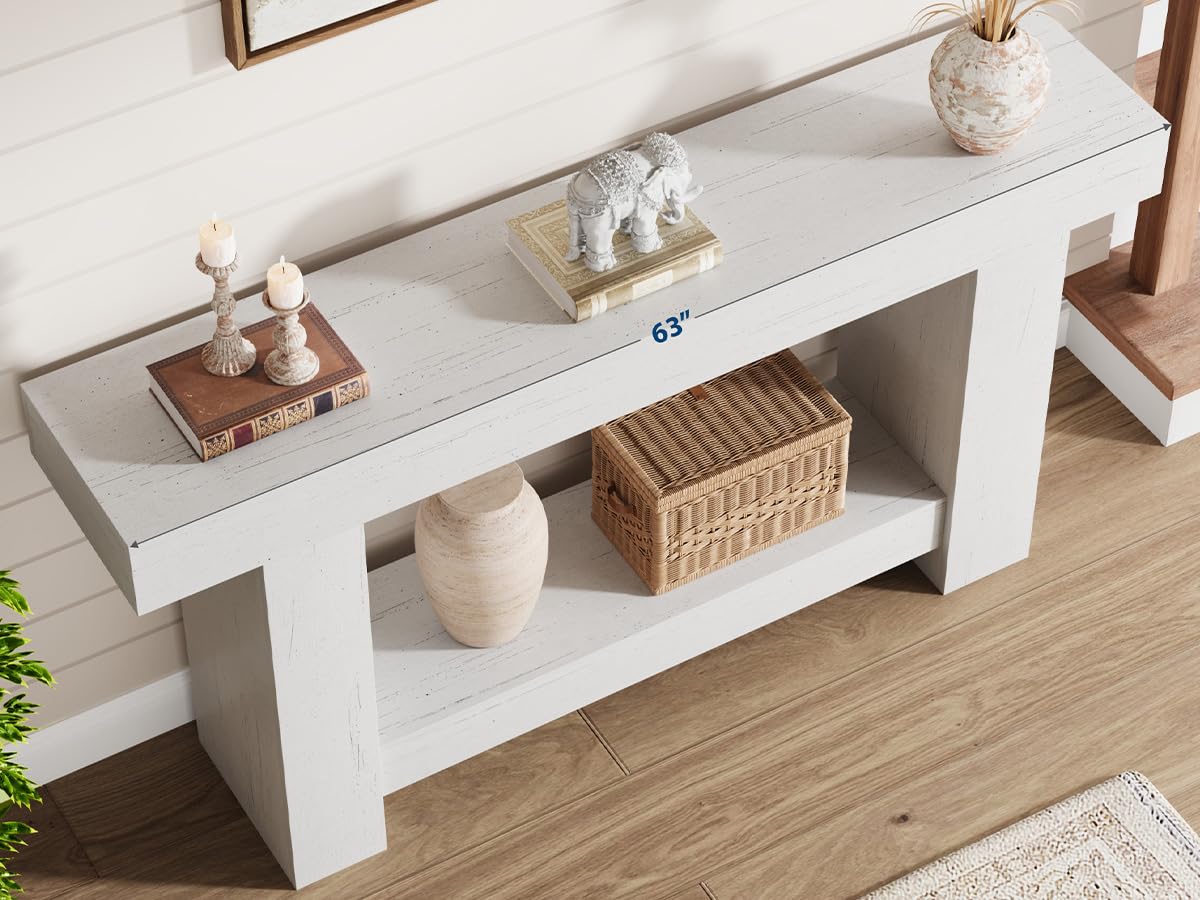 Tavolo consolle Garvee da 63" per corridoio con 2 ripiani, legno robusto, stile rustico, rettangolare, versatile per soggiorno e ingresso