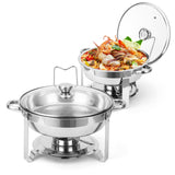 Garvee Scaldavivande Buffet 5QT in Acciaio Inox, Chafing Dish con Coperchio in Vetro e Controllo Temperatura Regolabile, Set per Catering, Matrimoni, Feste ed Eventi Professionale - Con bordo in acciaio inox