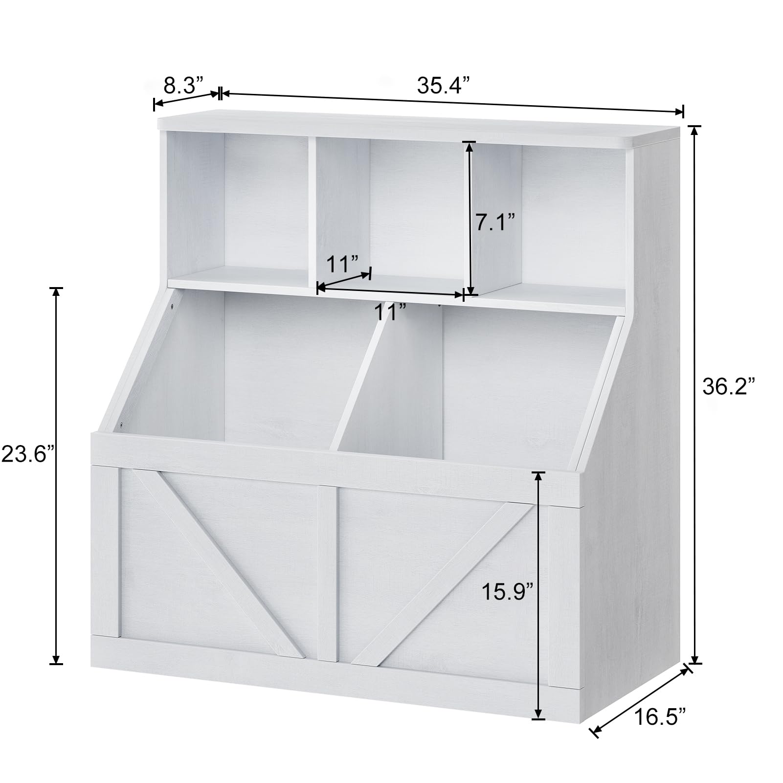 Libreria per bambini e contenitore per giocattoli Garvee, multifunzionale, stabile, in MDF e truciolato, per sala giochi, cameretta dei bambini, 35,4" bianco