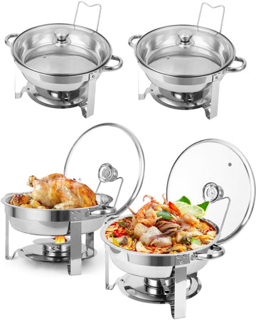 Set di scaldavivande Garvee, 4 pezzi, 5 QT, acciaio inossidabile, coperchi in vetro, controllo della temperatura, buffet per catering