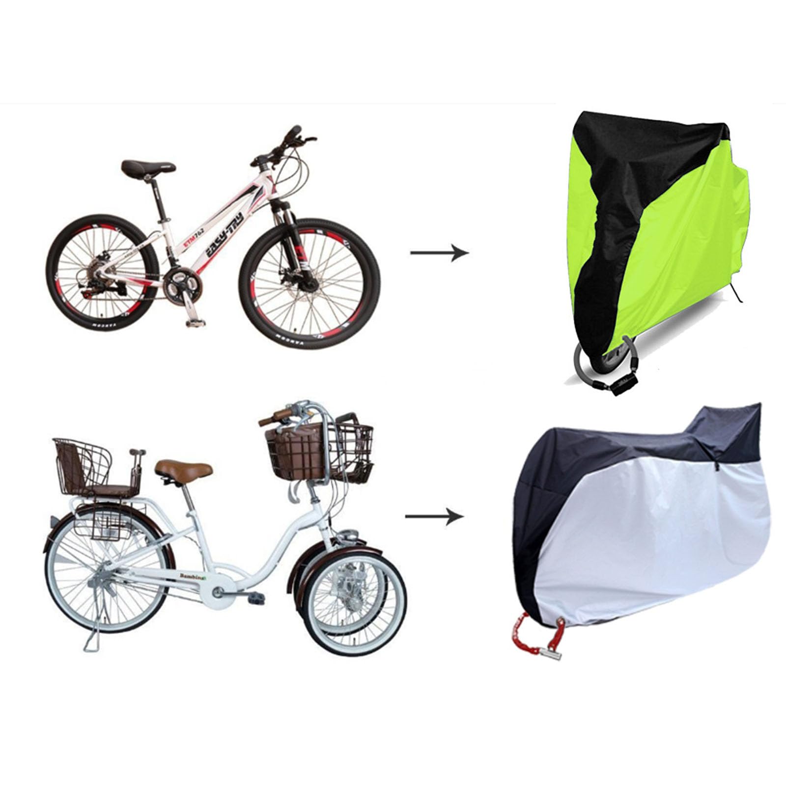 Garvee Copertura per Bicicletta 210D Oxford Impermeabile con Fori per Lucchetto e Strisce Riflettenti in PU per Mountain Bike Nero Verde XL