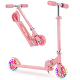 Garvee Pattino Pieghevole per Bambini con Ruote LED RGB, Leggero, Manubrio Regolabile, Antiscivolo, Nero e Rosa, Età 3-12, per Uso Esterno e Interno - Rosa