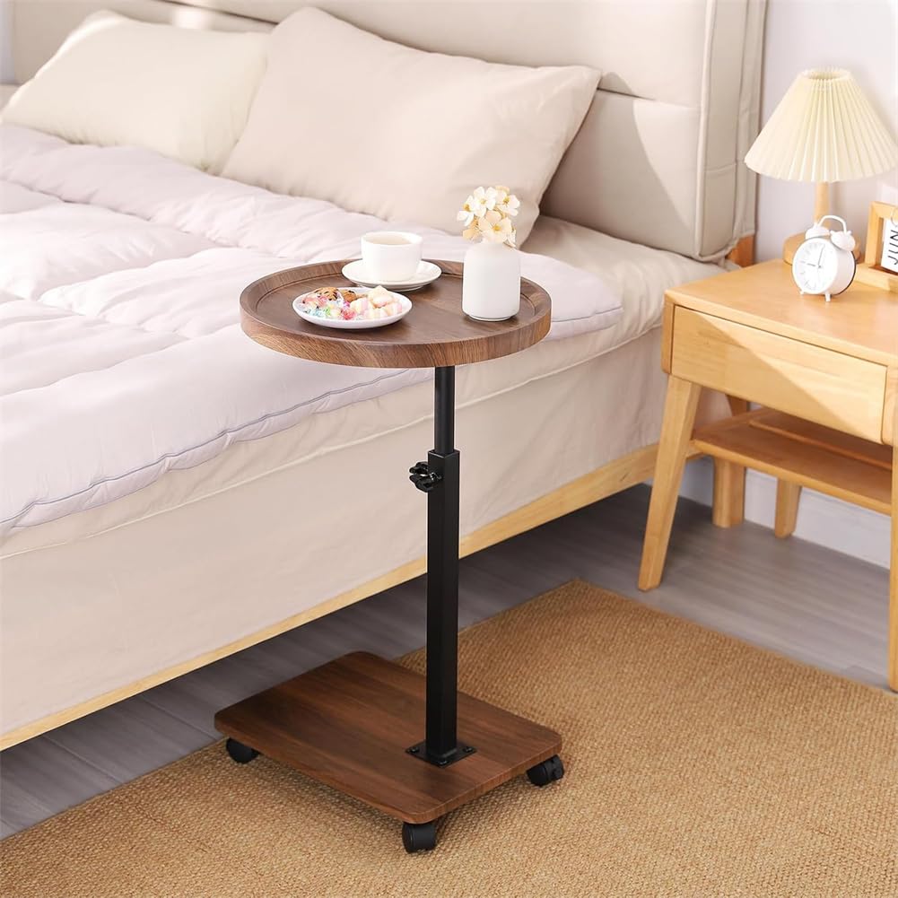 Tavolino laterale Garvee a forma di C, regolabile in altezza, girevole a 360°, tavolino mobile per soggiorno/camera da letto, 40 x 30 x 45-80 cm, marrone