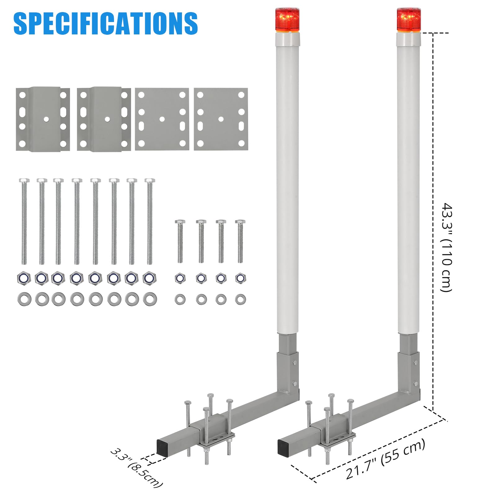 Guida for rimorchio per barche Garvee regolabile da 40 pollici con luci a LED, acciaio zincato antiruggine, per barche da sci, da pesca e a vela, montaggio flessibile, protezione in PVC, 46 pollici, nero