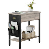Tavolino laterale GARVEE con cassetto e tasca in tessuto - Comodino versatile in stile retrò per soggiorno e camera da letto (60x32x60 cm, grigio) - Grigio