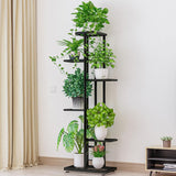 Supporto per piante in metallo Garvee, 6 ripiani, per 7 vasi, robusto e leggero, grigio scuro argento, per uso interno ed esterno: balcone, soggiorno, giardino - Nero
