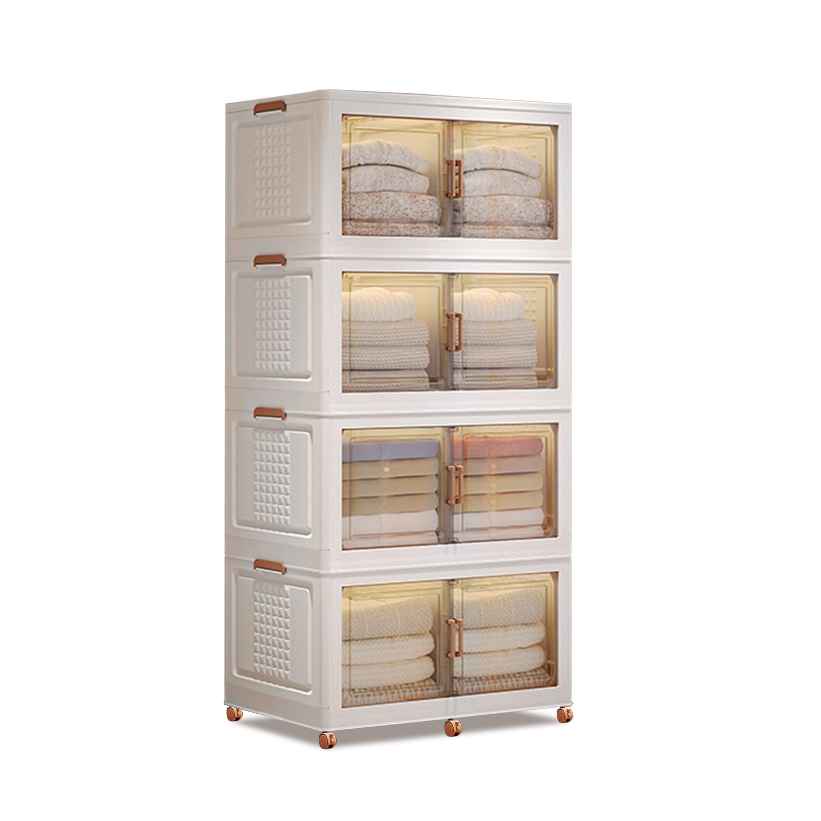 Contenitori impilabili in plastica Garvee, set da 4, 144 QT, con ante e ruote, trasparenti, per camera da letto e garage