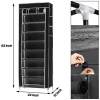 Scarpiera Garvee a 9 ripiani, scarpiera con cerniera, struttura in metallo, antipolvere, 30 x 60 x 160 cm, nero