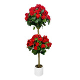 Garvee Pianta Artificiale Geranio 4FT in Tessuto di Seta e Plastica con Fioriera Rotonda Bianca per Interni ed Esterni - Red