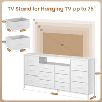 Mobile TV Garvee da 63" per TV da 65-75" con 12 cassetti, illuminazione a LED, rivestimento in tessuto, caricabatterie, ripiani aperti, mobili moderni per soggiorno