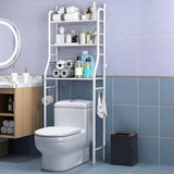 Mensola da bagno in metallo autoportante Garvee a 3 ripiani con ganci e porta carta igienica per bagno, WC, toilette, bianco, salvaspazio - Bianco