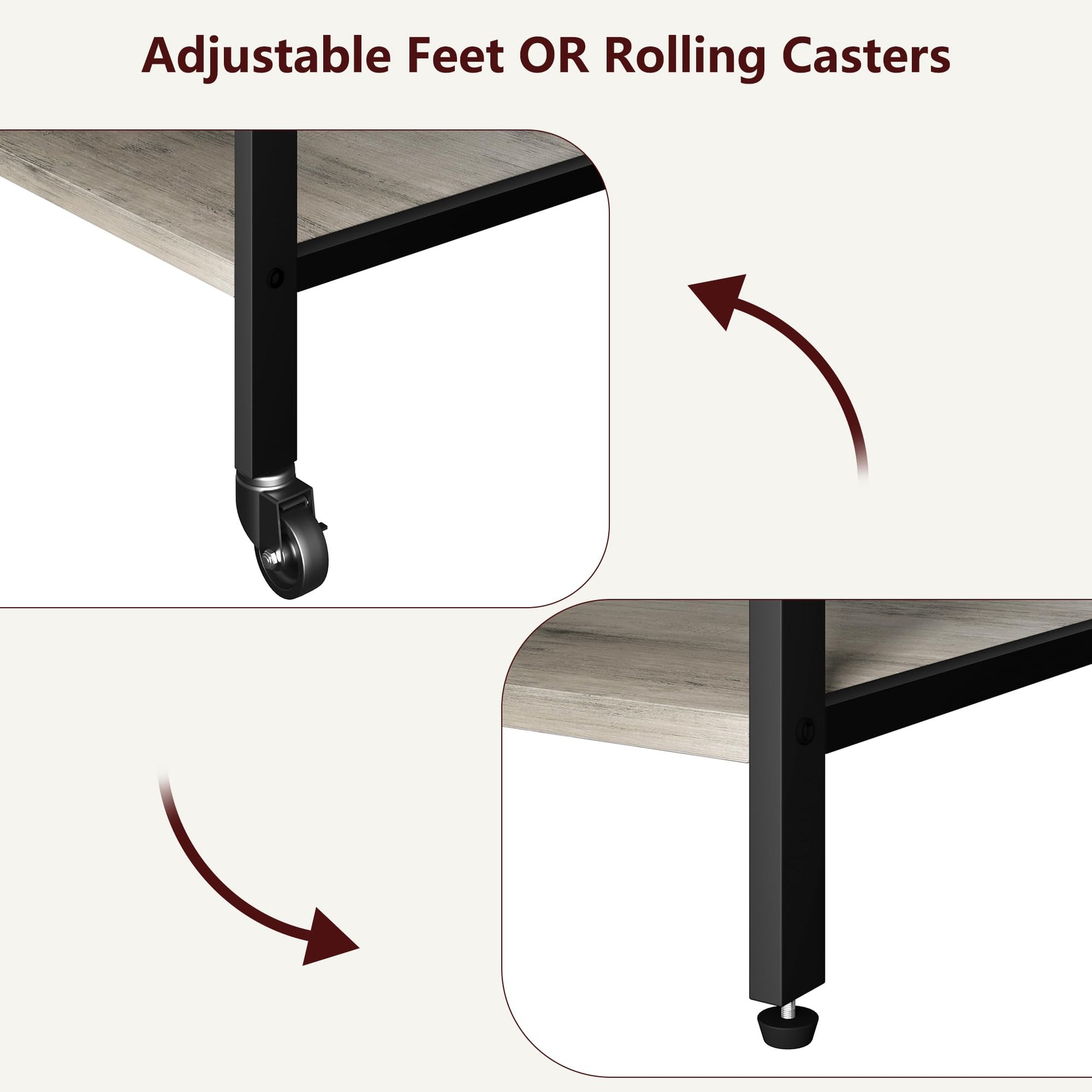 Supporto per stampante mobile Garvee di grandi dimensioni con prese di corrente e USB, struttura in metallo a 4 livelli, pannello in MDF, ruote con freni, grigio rustico, ufficio e soggiorno, 23,66"x15,76"x31,86"