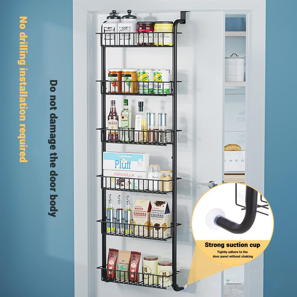 Garvee Tür Hängeorganizer, 6 Körben Türregal Zum Einhängen, Küche Organizer Gewürzregal Wand Küchenregal Hängend Tür Organizer Für Bad, Küche, Speisekammer, Ohne Bohren, Schwarz, 39cm B X 27cm T X 160cm H