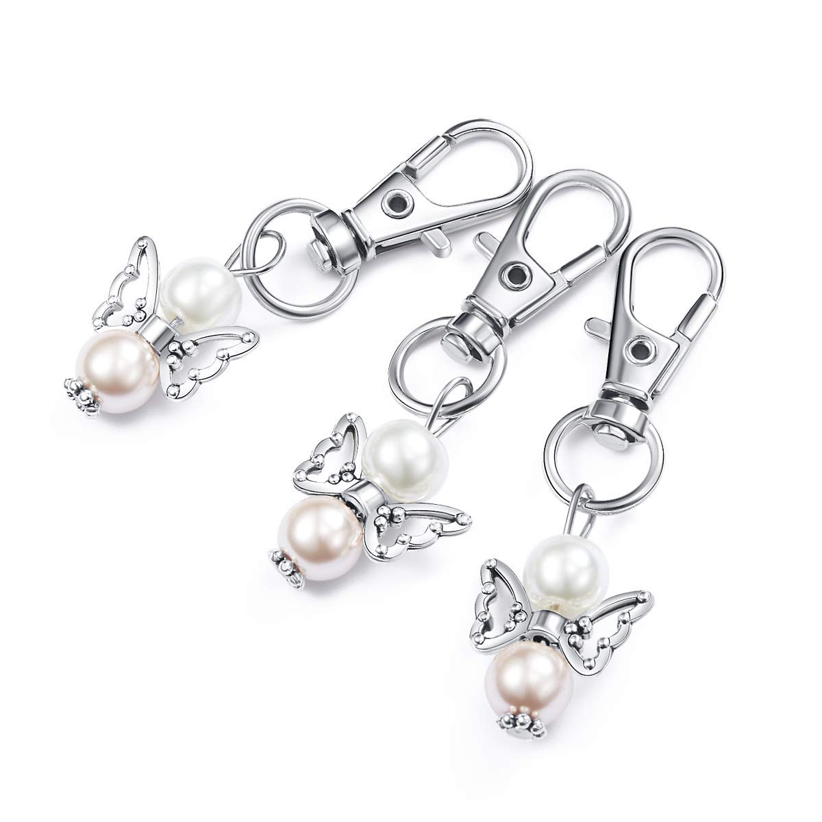 Set portachiavi Garvee Guardian Angel, 20 pezzi con perla, lega di zinco, sacchetto in organza per baby shower e matrimonio, 2.1 pollici, trasparente