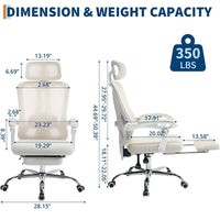 Sedia da ufficio ergonomica Garvee con poggiatesta regolabile, supporto lombare, poggiapiedi estensibile per ufficio domestico, beige, altezza regolabile, rete traspirante