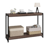 Tavolo consolle stretto Garvee da 39,5" per corridoio, 2 livelli, pannello spesso e alluminio, rustico-moderno, versatile, soggiorno e ingresso - Legno di noce scuro