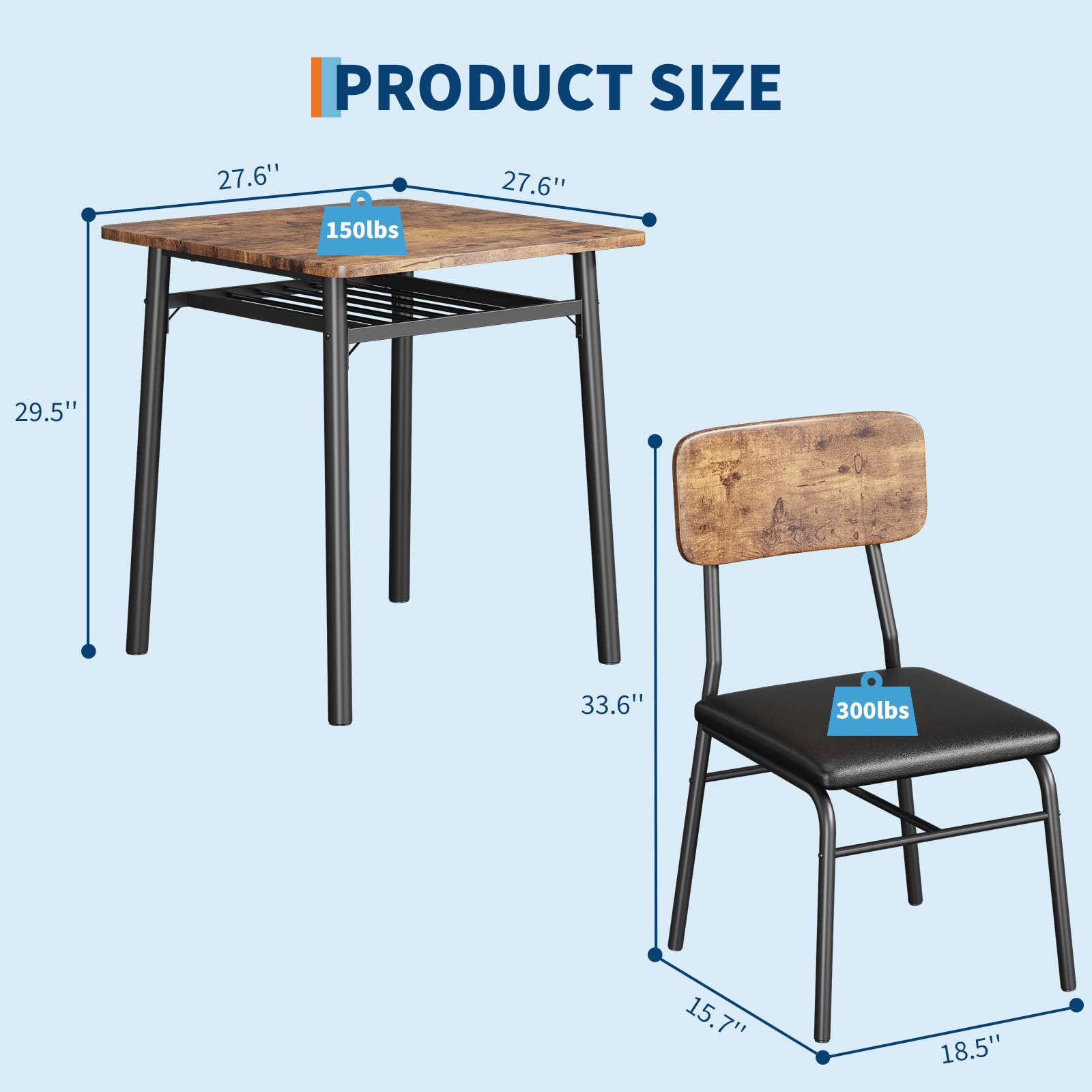 Tavolo da pranzo Garvee per 2 persone con contenitore, struttura in metallo, sedie imbottite, piano in legno MDF, salvaspazio, marrone, cucine piccole