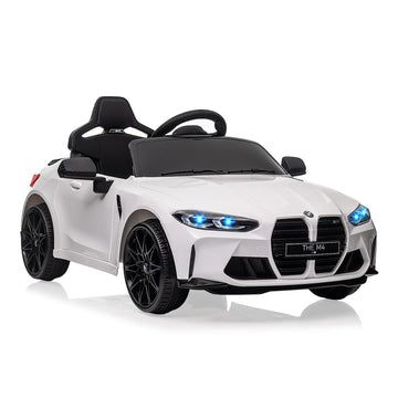 Garvee Kids Electric Car BMW M4 con licenza 12V con LED, musica, cintura di sicurezza, telecomando, metallo PP, giocattolo per esterni, 3 km/h, nero