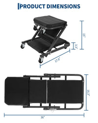 Sedile da meccanico Garvee Z-Creeper da 36" con 6 ruote, pieghevole, telaio in acciaio, imbottito per officina e riparazione auto, 36 pollici, nero
