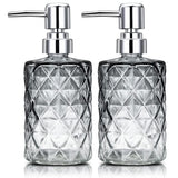 Garvee Set di 2 dispenser di sapone in vetro da 12 once con design a diamante, pompa in acciaio inossidabile, nero trasparente, per bagno e cucina
