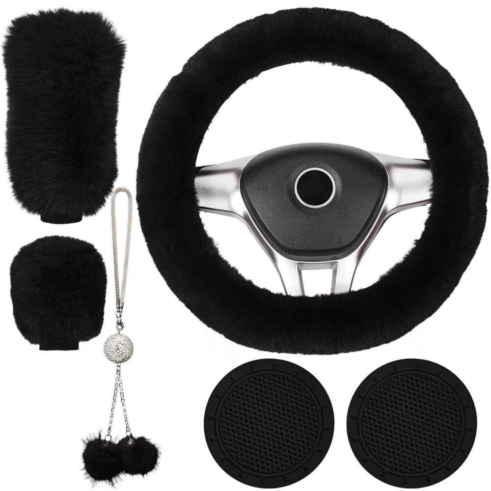 Garvee Set coprivolante soffice da 6 pezzi con coprifreno a mano e portachiavi per auto, nero invernale